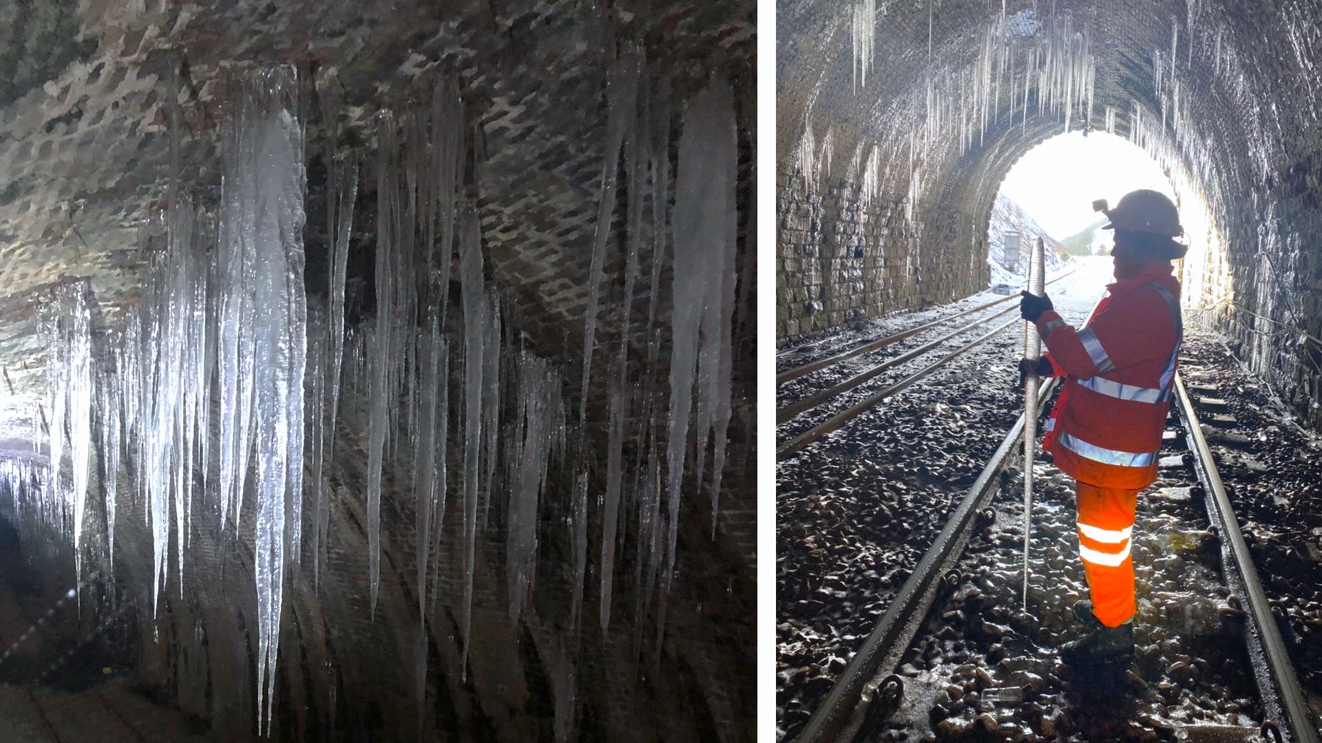 Icicles hanging from a tunnel. Image from Network Rail